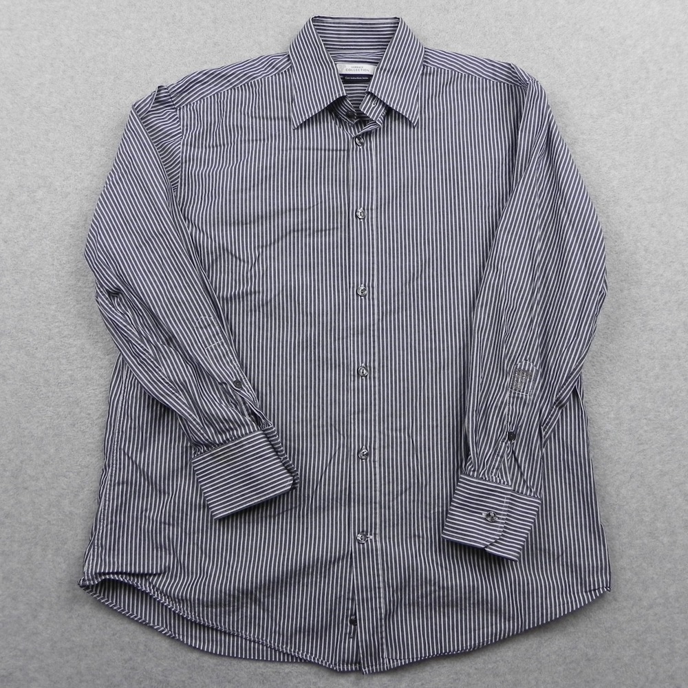Versace Collection Shirt Mens 42/16.5 Dress Button Up Blue Striped Long Sleeve